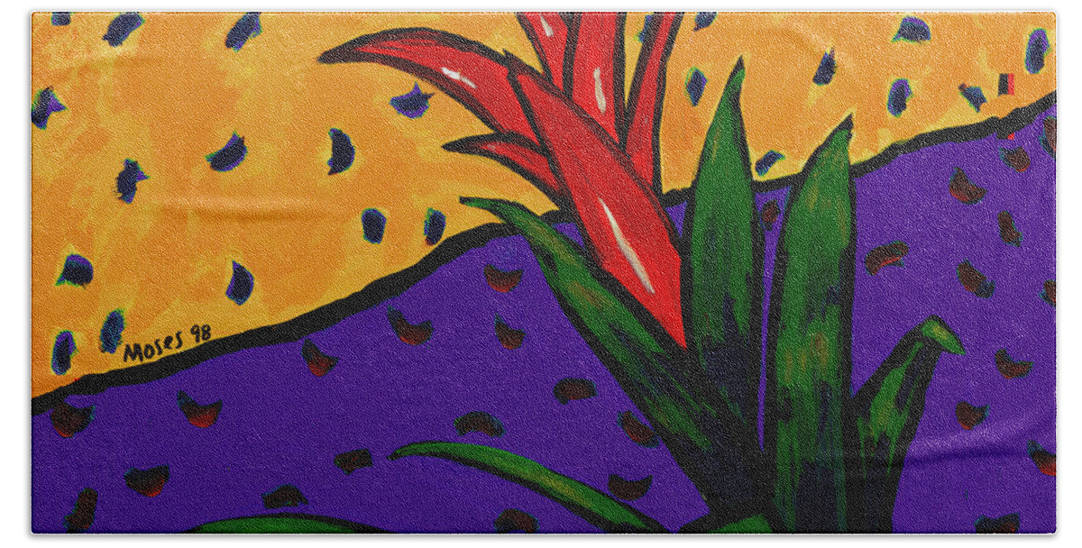 Bromeliad Beach Sheet featuring the painting Bromeliad by Dale Moses