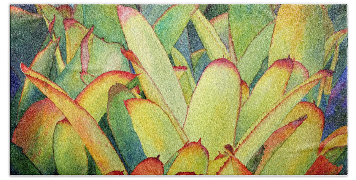 Flowers Beach Towel featuring the painting Bromeliads I by Roger Rockefeller