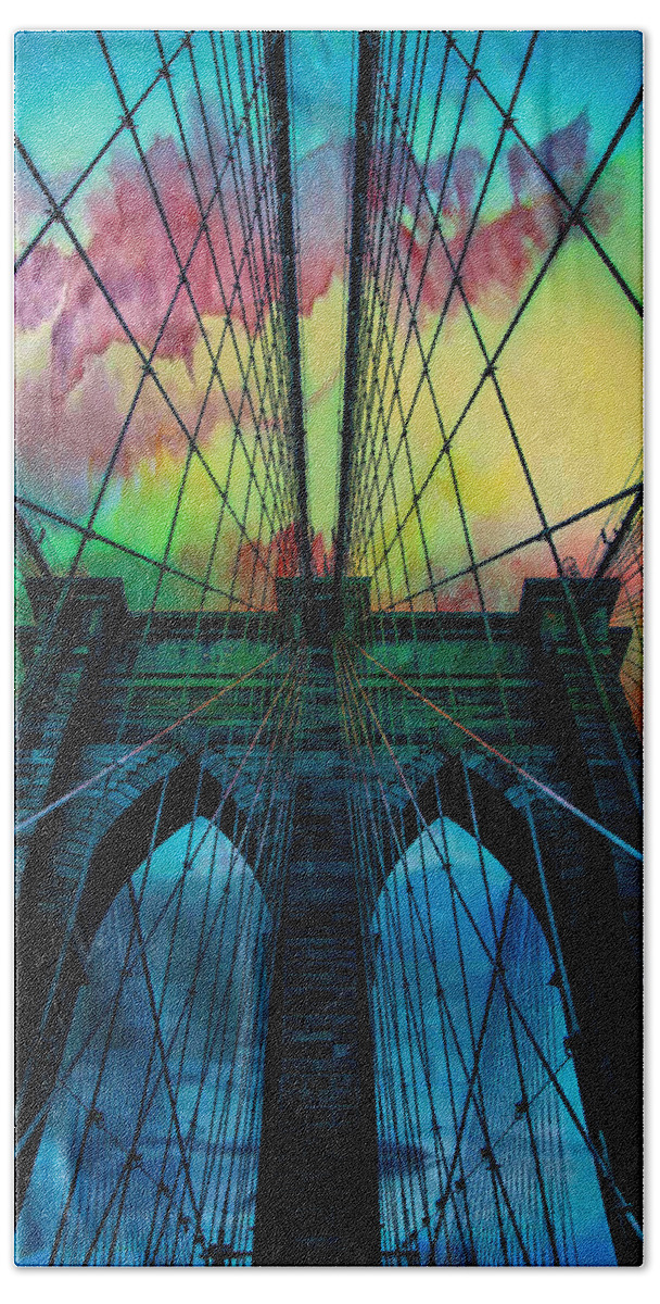 Brooklyn Bridge Beach Towel featuring the digital art Psychedelic Skies by Az Jackson