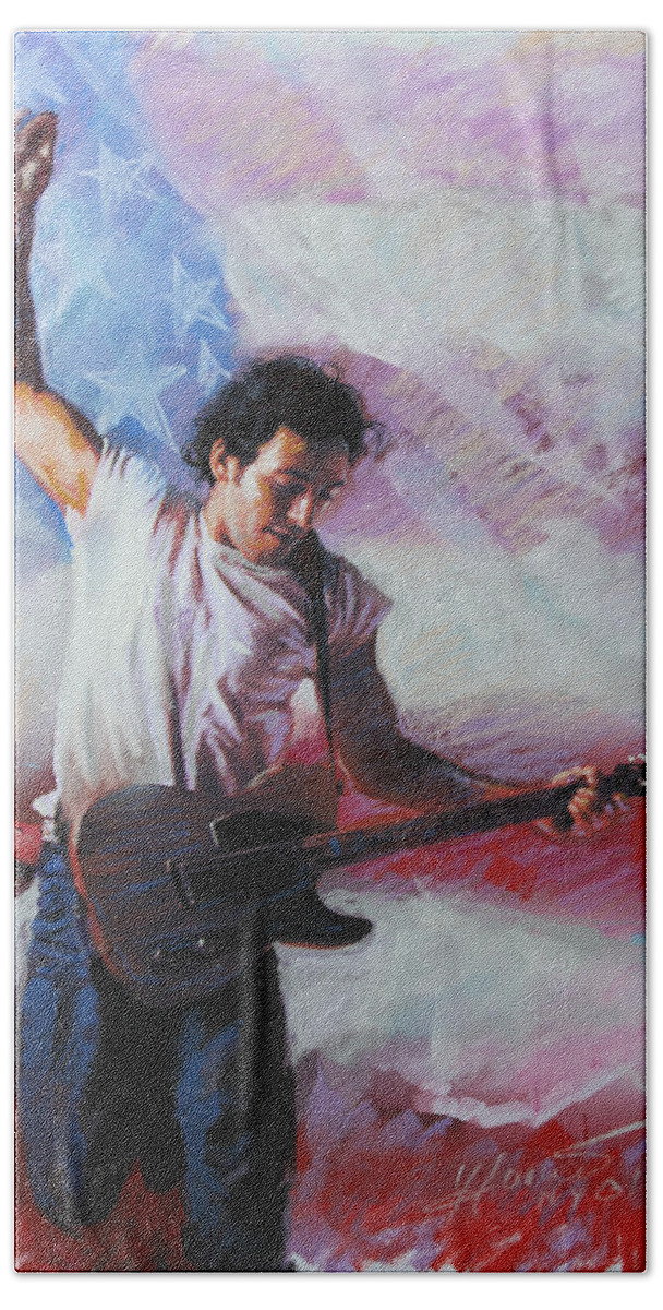 Singer Beach Towel featuring the mixed media Bruce Springsteen The Boss by Viola El