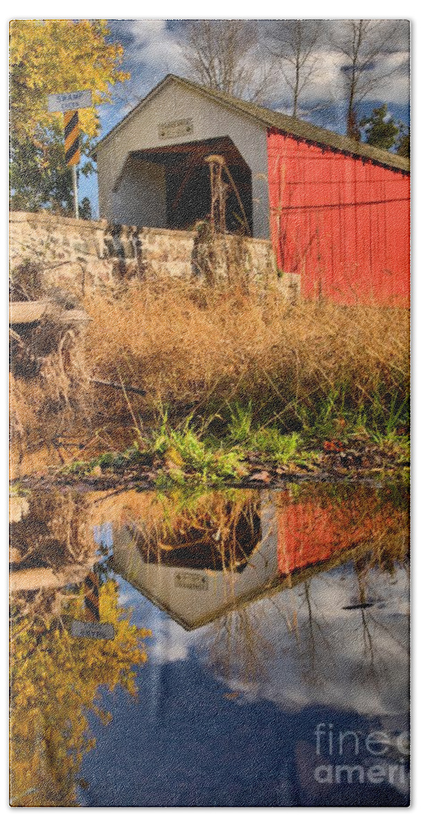 Erwinna Beach Towel featuring the photograph Bucks County Swamp Creek Reflections by Adam Jewell