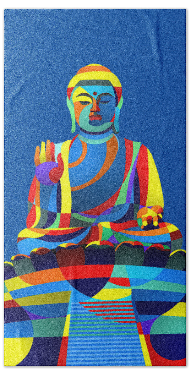Classic Sculpture Beach Towel featuring the digital art Buddha Blue by Randall J Henrie