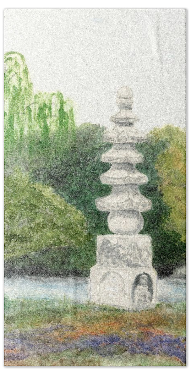 Landscape Beach Towel featuring the painting Buddha Monument by Terri Harris