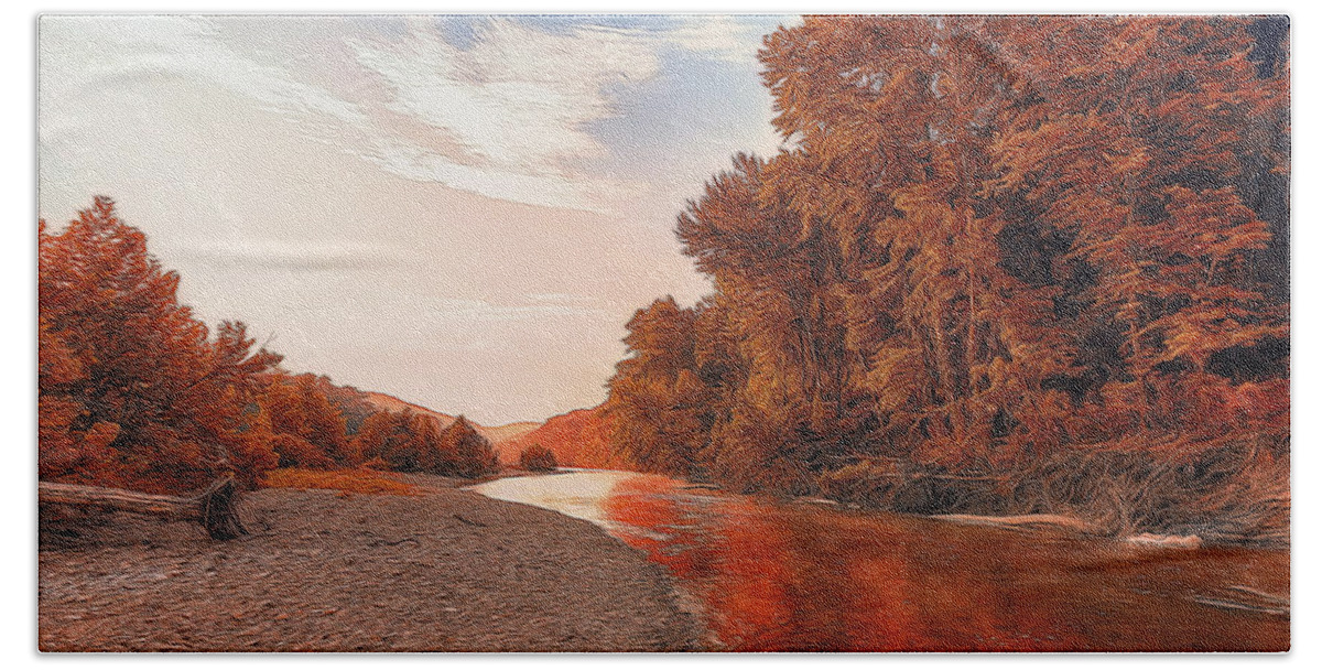Buffalo National River Beach Towel featuring the photograph Buffalo River Painted Red by Bill and Linda Tiepelman