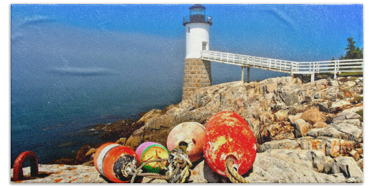 Robinson Point Lighthouse Beach Towel featuring the photograph Buoyed by Adam Jewell