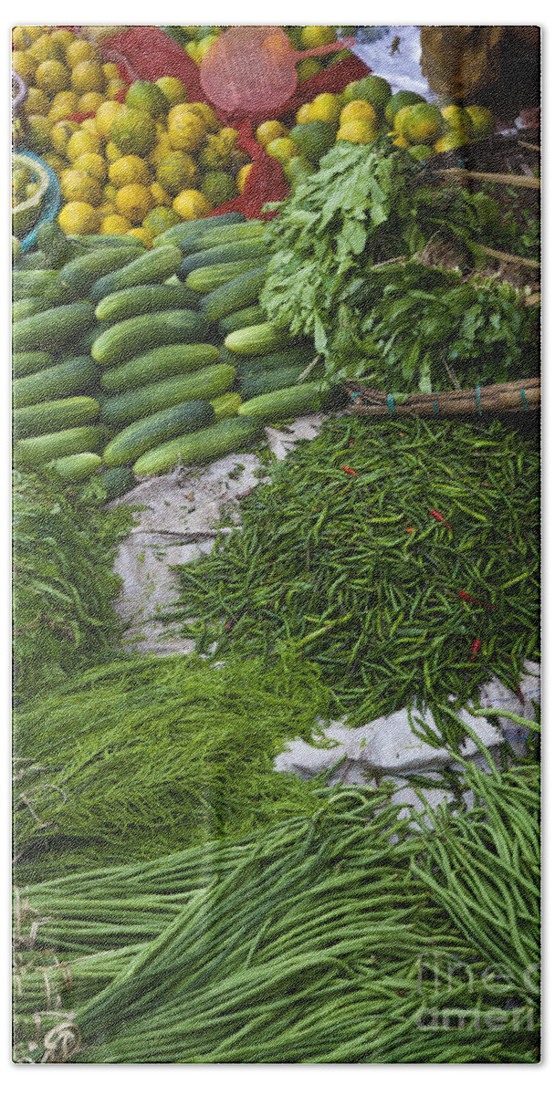 Vertical Beach Towel featuring the photograph Burmese Vegetable Market by Craig Lovell