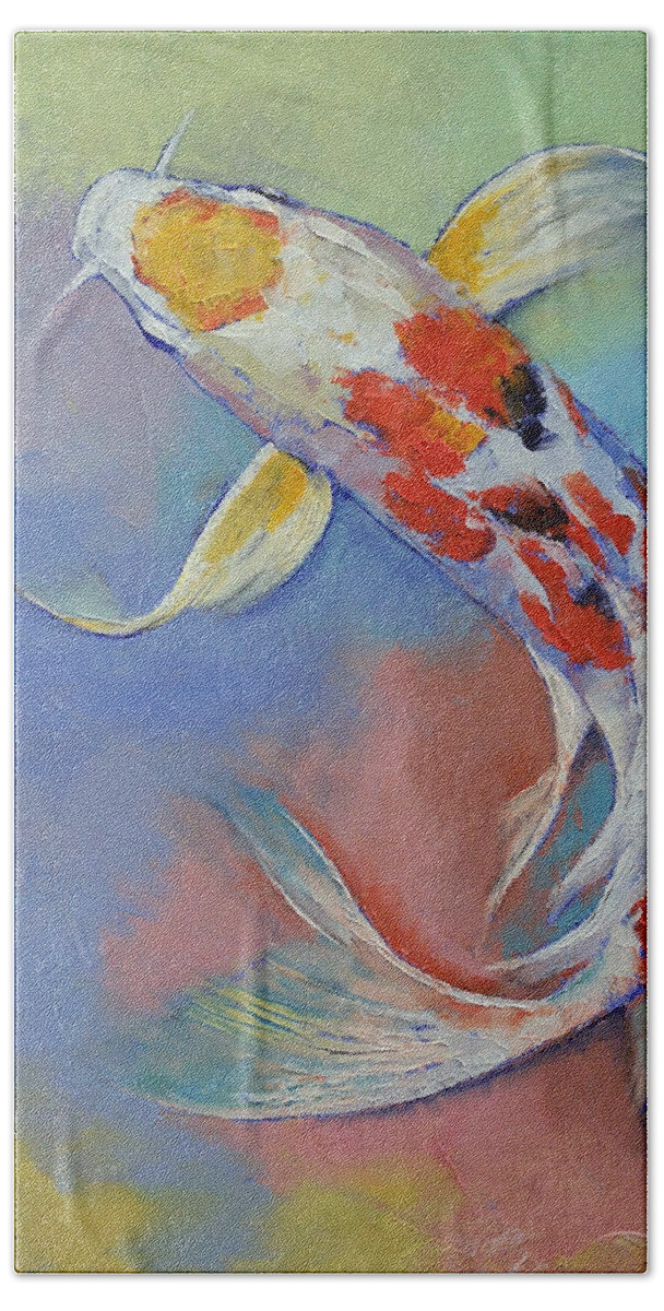 Asian Beach Towel featuring the painting Butterfly Koi Fish by Michael Creese