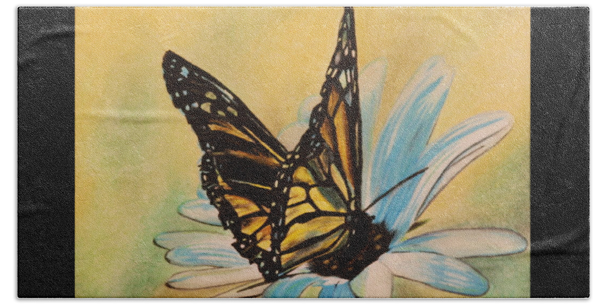 Butterly Beach Sheet featuring the drawing Butterfly on Flower by Michelle Miron-Rebbe