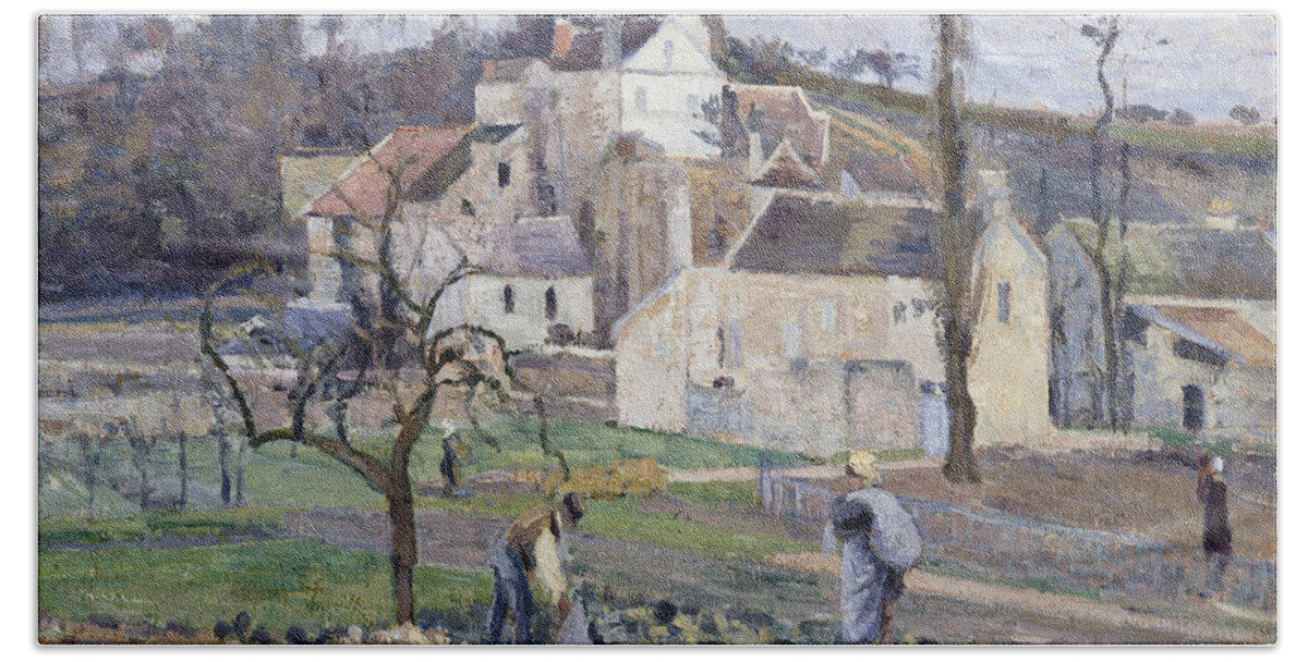 Camille Pissarro Beach Towel featuring the painting Cabbage Patch near the Village by Camille Pissarro