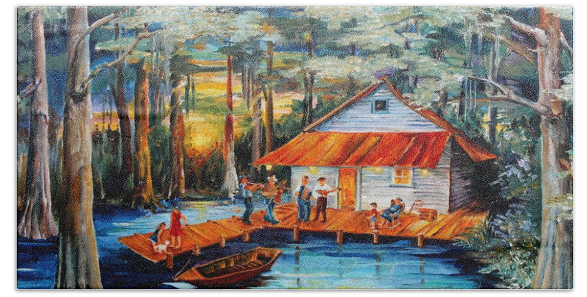 Swamp Beach Towel featuring the painting Cabin in the Swamp by Diane Millsap