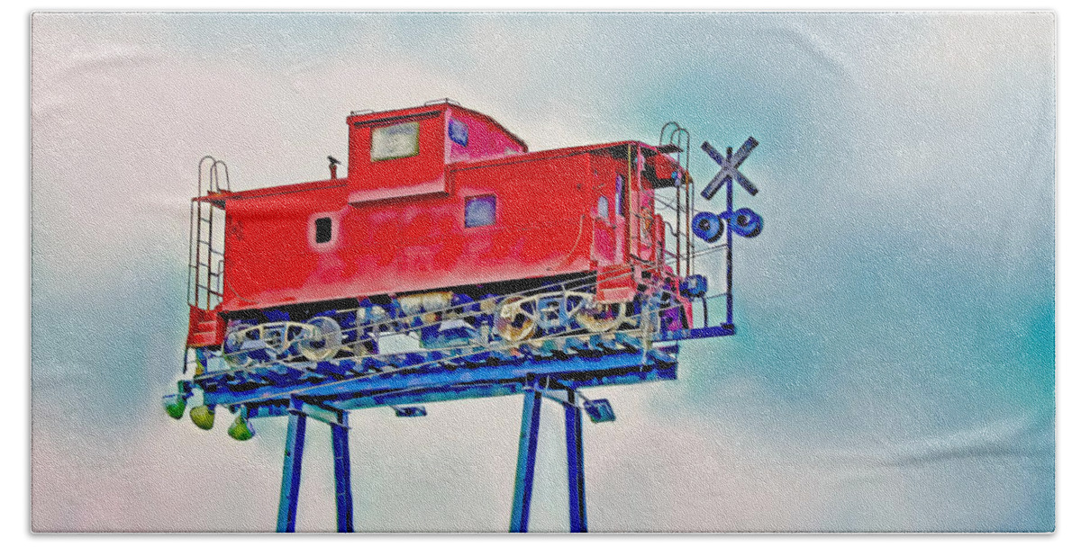 Caboose Beach Sheet featuring the photograph Caboose in the Sky by Bonnie Willis
