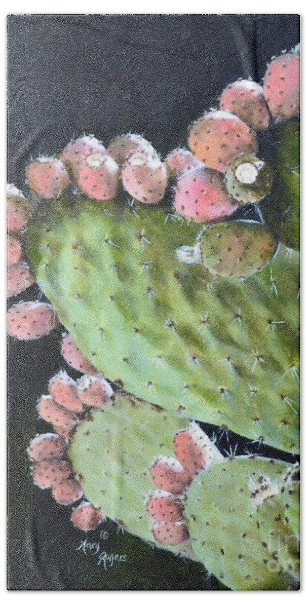Plant Beach Towel featuring the painting Cactus Fruit by Mary Rogers