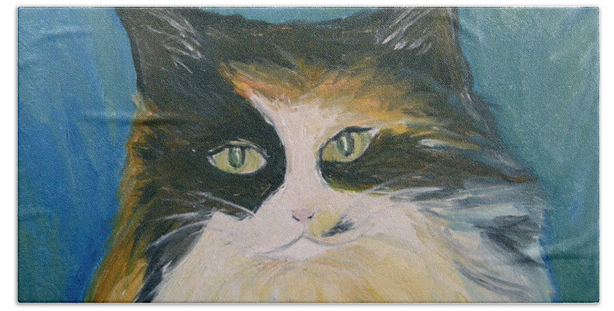 Calico Cat Beach Sheet featuring the painting Cali by Victoria Lakes