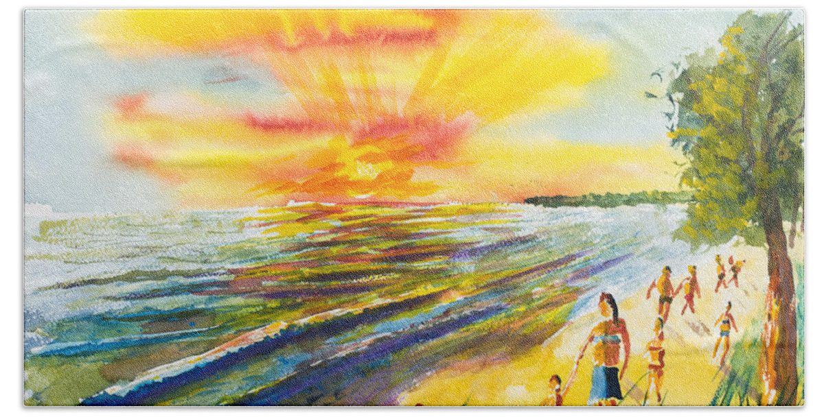 Nature Beach Towel featuring the painting California Sunset by Walt Brodis