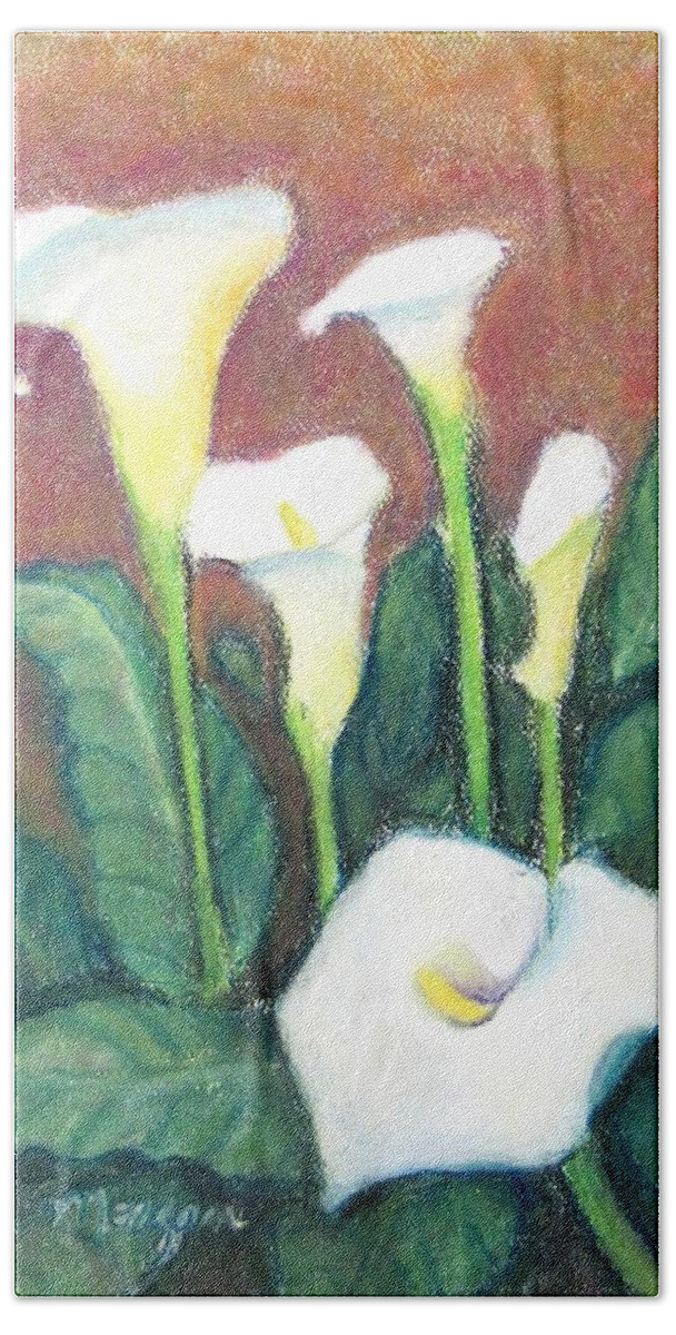 Calla Lily Beach Sheet featuring the painting Calla Quintet by Laurie Morgan