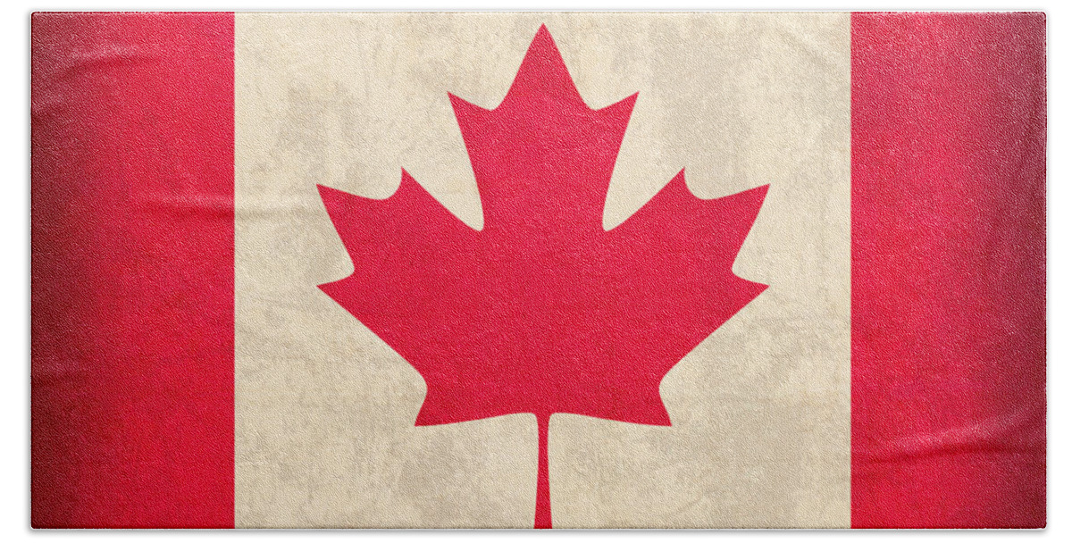 Canada Beach Towel featuring the mixed media Canada Flag Vintage Distressed Finish by Design Turnpike