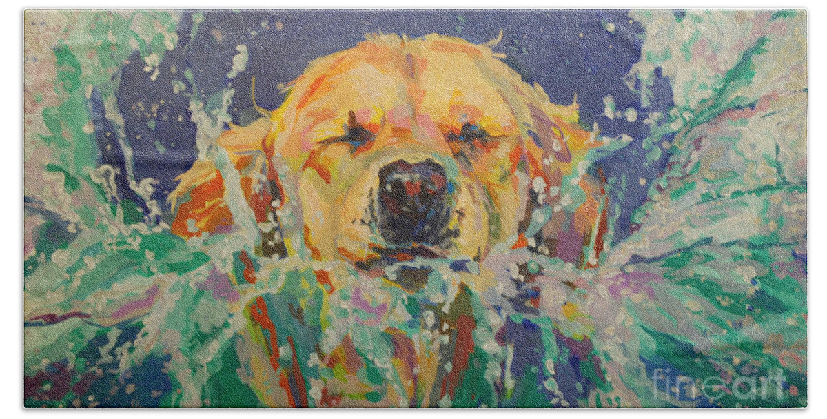 Golden Retriever Beach Towel featuring the painting Cannonball by Kimberly Santini