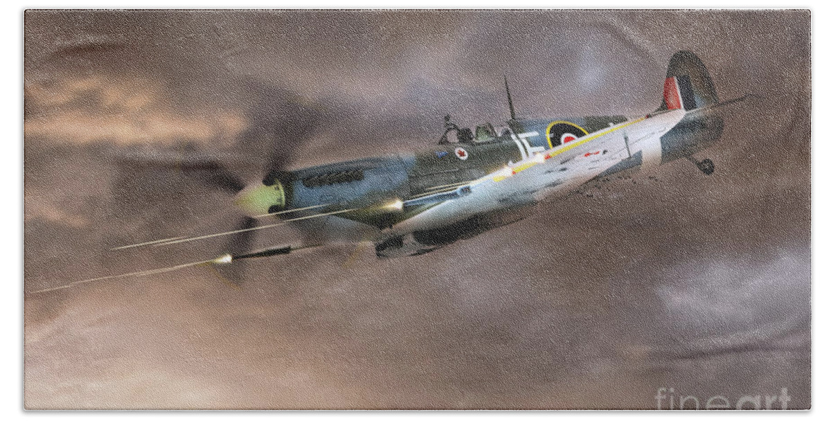 Supermarine Spitfire Beach Towel featuring the digital art Cannons Blazing by Airpower Art