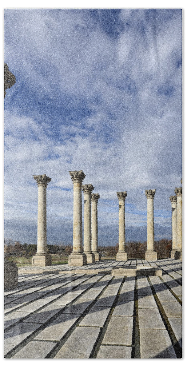 capitol Columns Beach Towel featuring the photograph Capitol Columns - National Arboretum by Brendan Reals