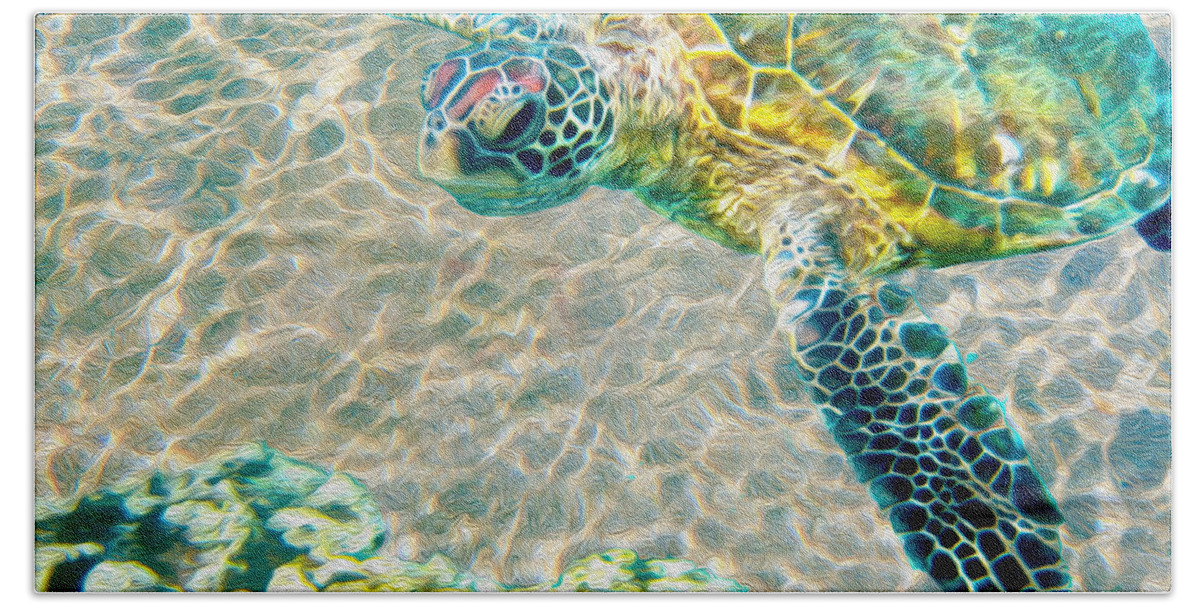Caribbean Sea Turtle Beach Towel featuring the mixed media Beautiful Sea Turtle by Jon Neidert