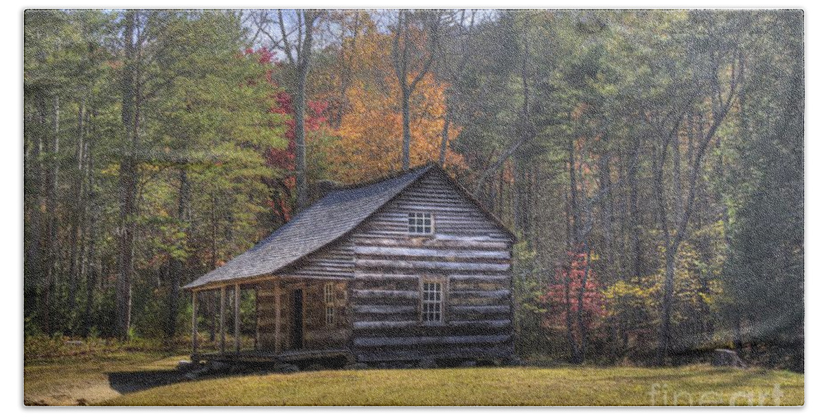 Smoky Mountain Beach Towel featuring the photograph Carter-Shields Cabin by Crystal Nederman