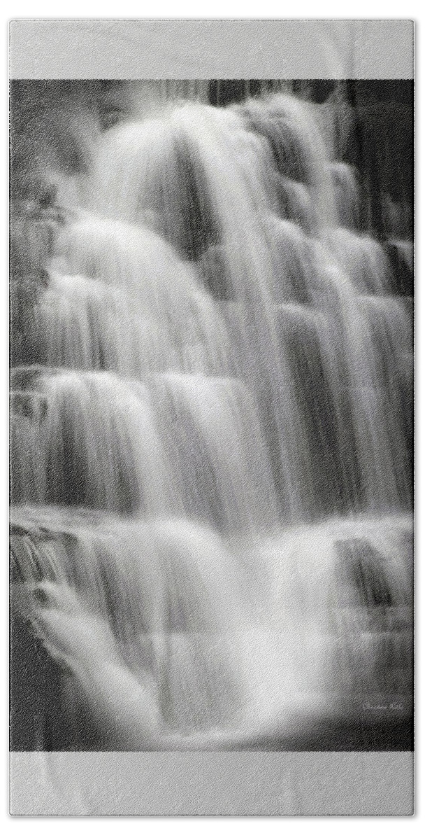 Waterfall Beach Towel featuring the photograph Waterfall Black And White by Christina Rollo
