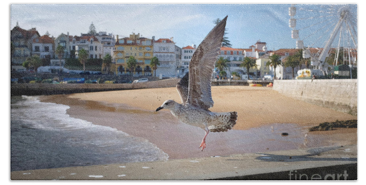 Cascais Beach Towel featuring the photograph Cascais Seagulls by Carlos Caetano
