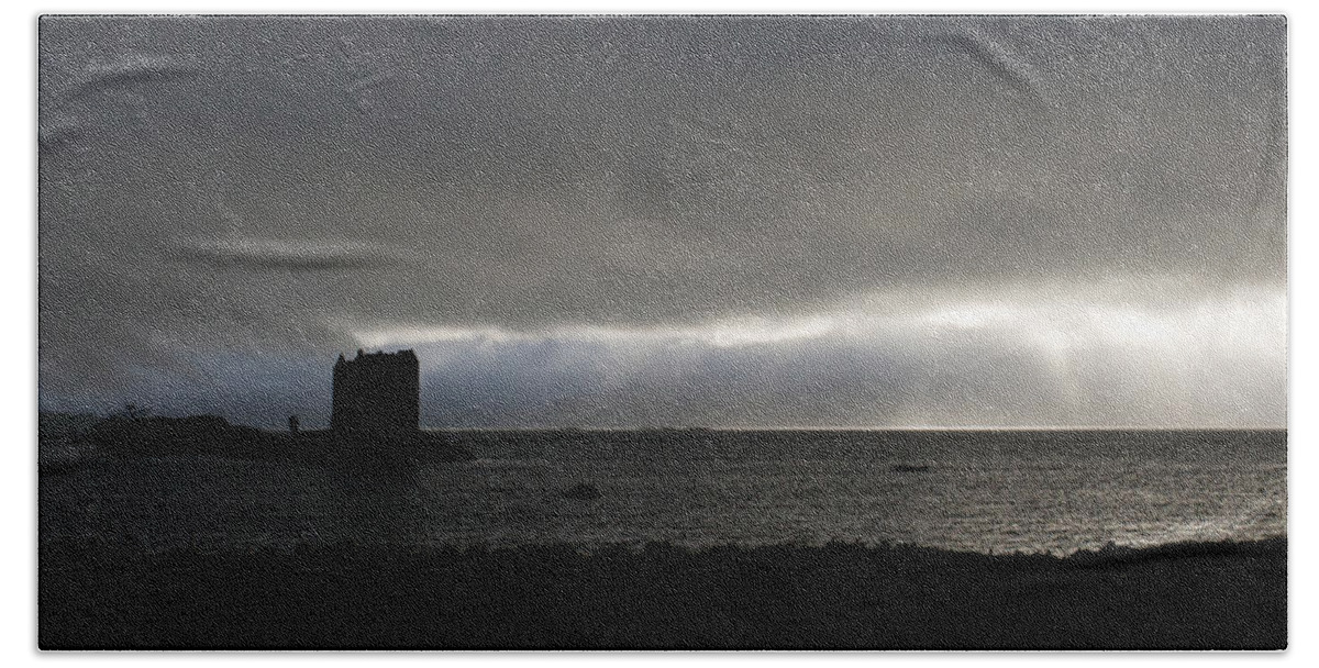 Castle Stalker Beach Towel featuring the photograph Castle Stalker moody panorama by Gary Eason