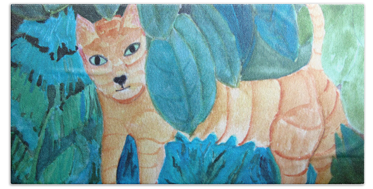 Cat Beach Sheet featuring the painting CAT by Sandy McIntire