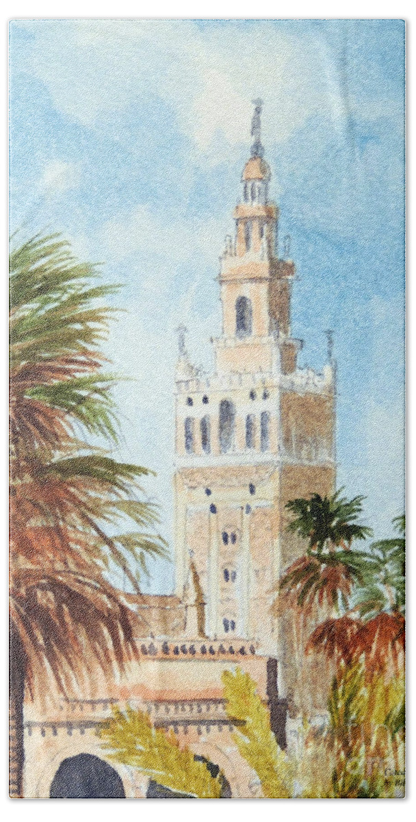 Catedral De Sevilla Beach Towel featuring the painting Catedral de Sevilla by Bill Holkham