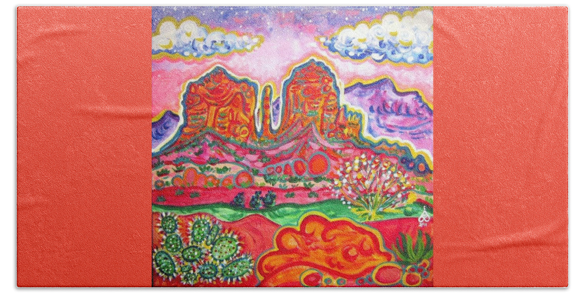 Sedona Beach Towel featuring the painting Cathedral Rock Sunset by Rachel Houseman