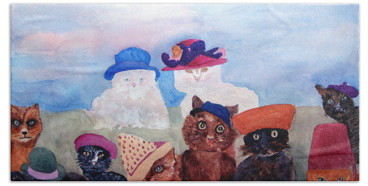 Cat Beach Sheet featuring the painting Cats in Hats by Sandy McIntire