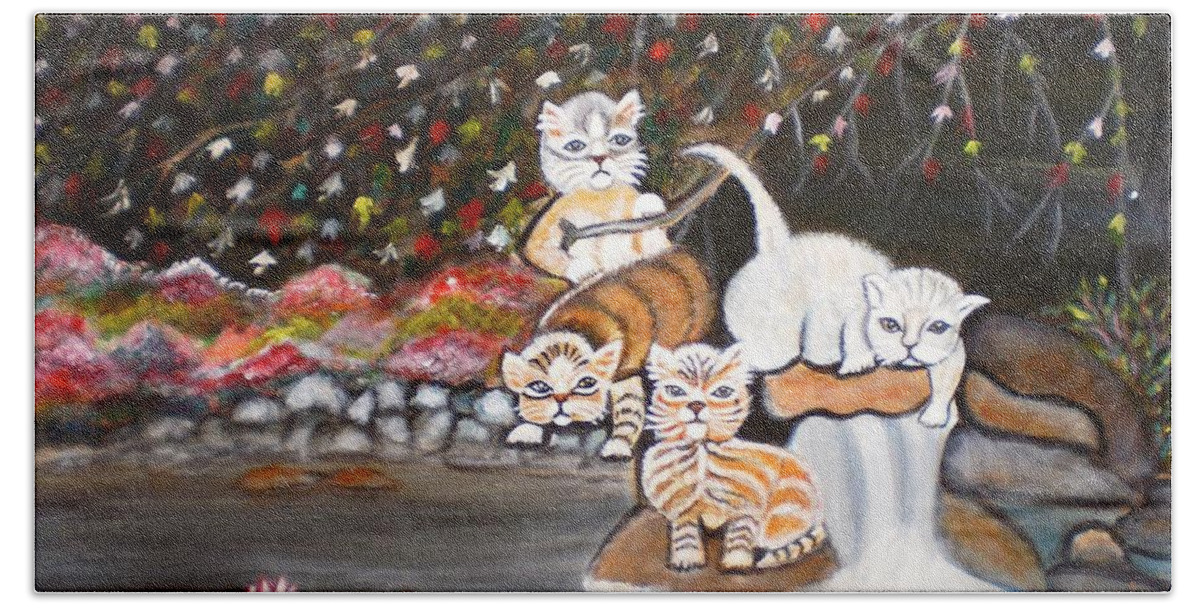 Cats Beach Towel featuring the painting Cats in the Wild II by Manjiri Kanvinde