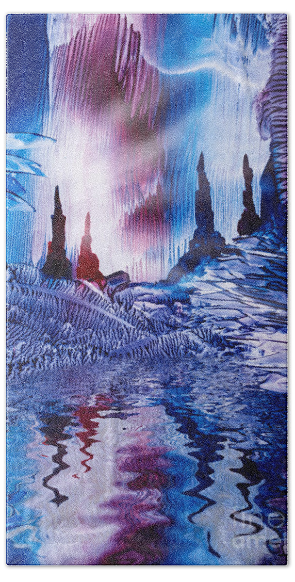  Fantasy Beach Towel featuring the painting Cavern of Castles by Simon Bratt