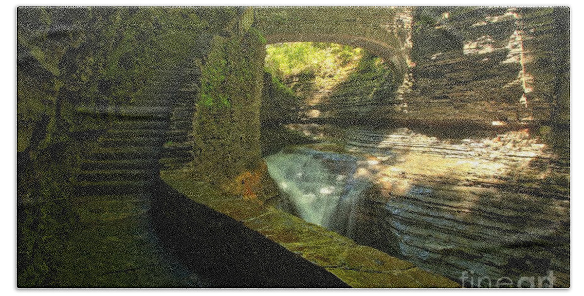 Watkins Glen State Park Beach Towel featuring the photograph CCC Path To The Falls by Adam Jewell