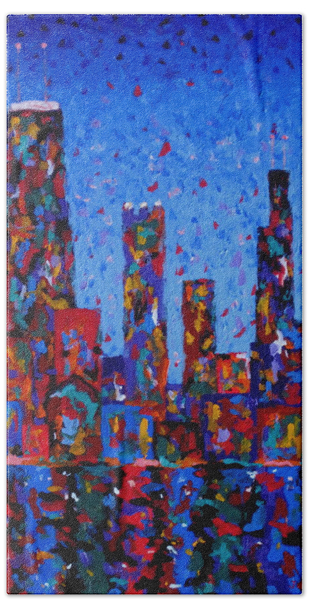 Chicago Beach Towel featuring the painting Celebration City - vertical by J Loren Reedy