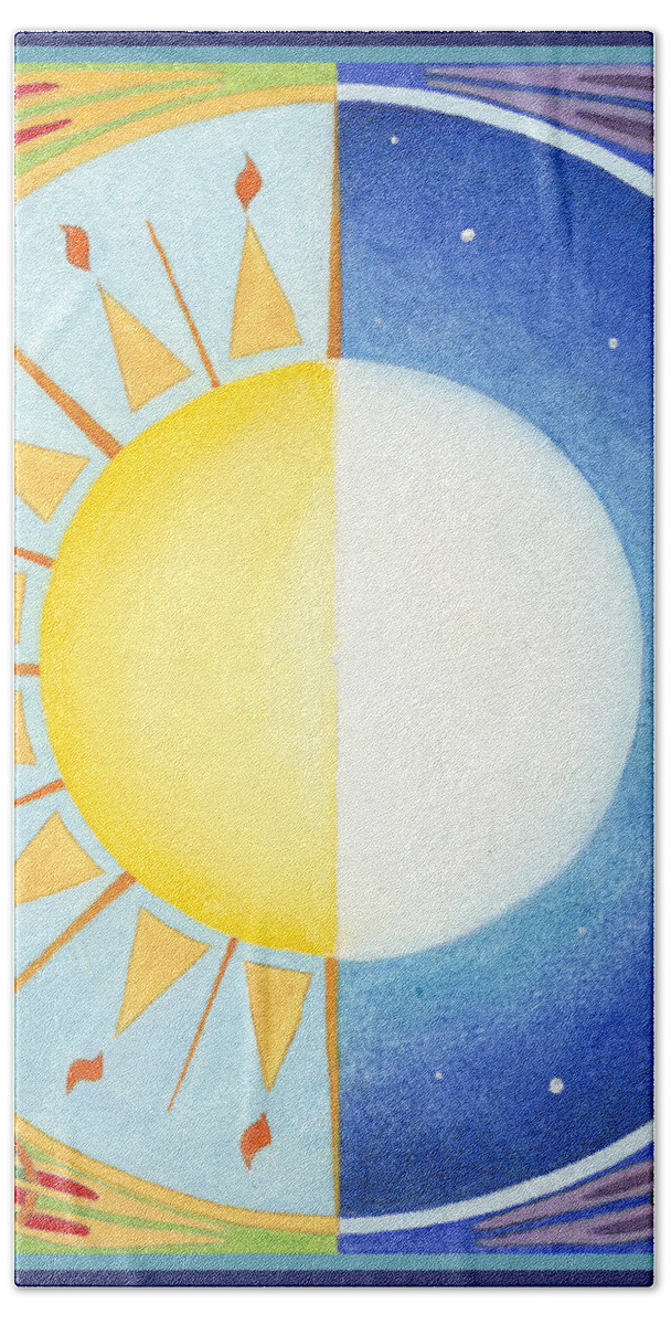 Balance Beach Towel featuring the painting Celtic Equinox Sun and Moon by Melissa A Benson