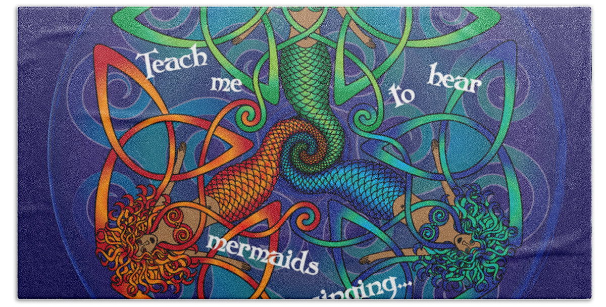 Celtic Art Beach Sheet featuring the digital art Celtic Mermaid Mandala by Celtic Artist Angela Dawn MacKay