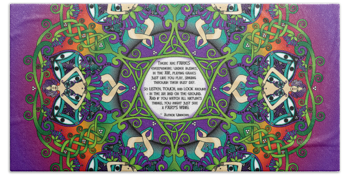 Fairy Tale Beach Towel featuring the digital art Celtic Spring Fairy Mandala by Celtic Artist Angela Dawn MacKay