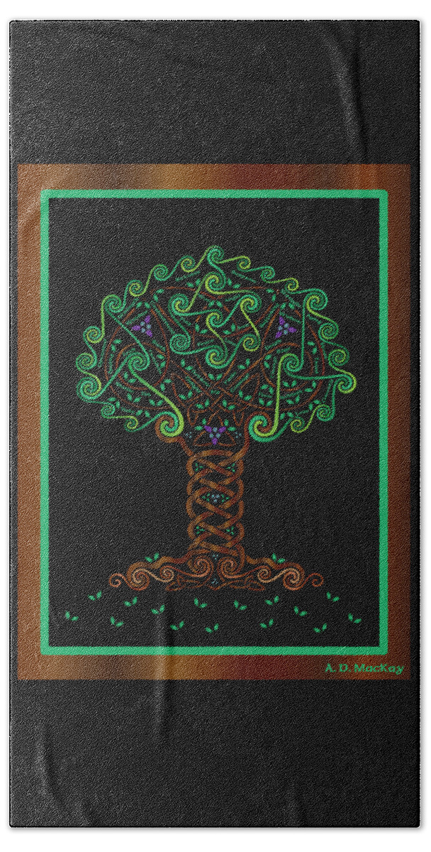 Celtic Art Beach Sheet featuring the digital art Celtic Tree of Life by Celtic Artist Angela Dawn MacKay