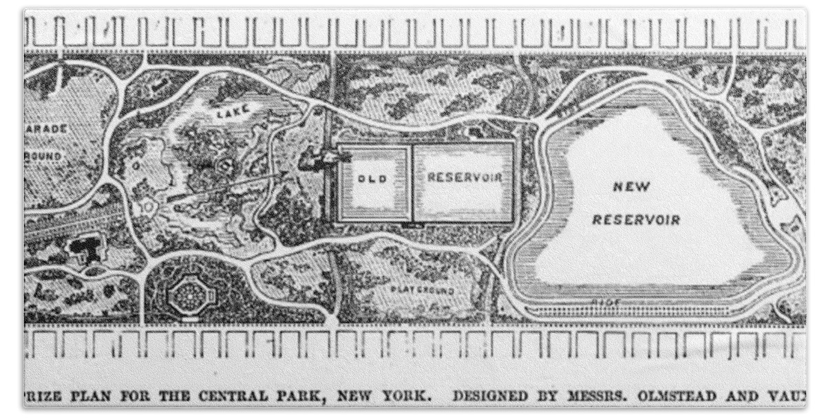 1858 Beach Towel featuring the photograph Central Park Plan, 1858 by Granger