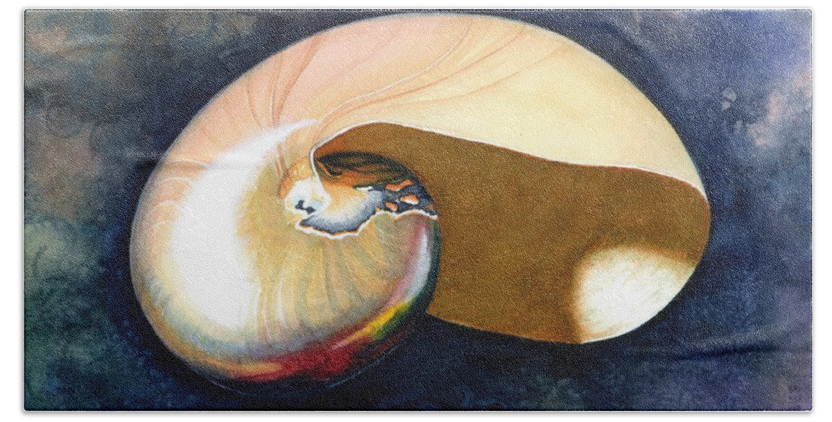 Shell Beach Sheet featuring the painting Chambered Nautilus by Barbara Jewell