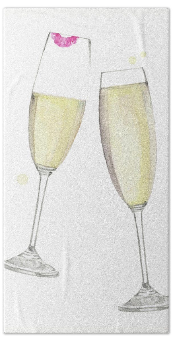 Celebrate Beach Towel featuring the painting Champagne Glasses Clinking In Toast by Ikon Images