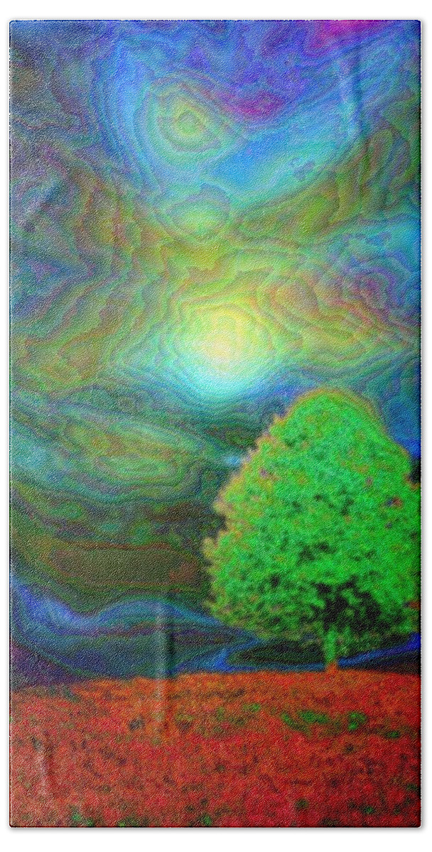 Tree Beach Towel featuring the painting Change of seasons - Summer night in Enamel by Lilia D