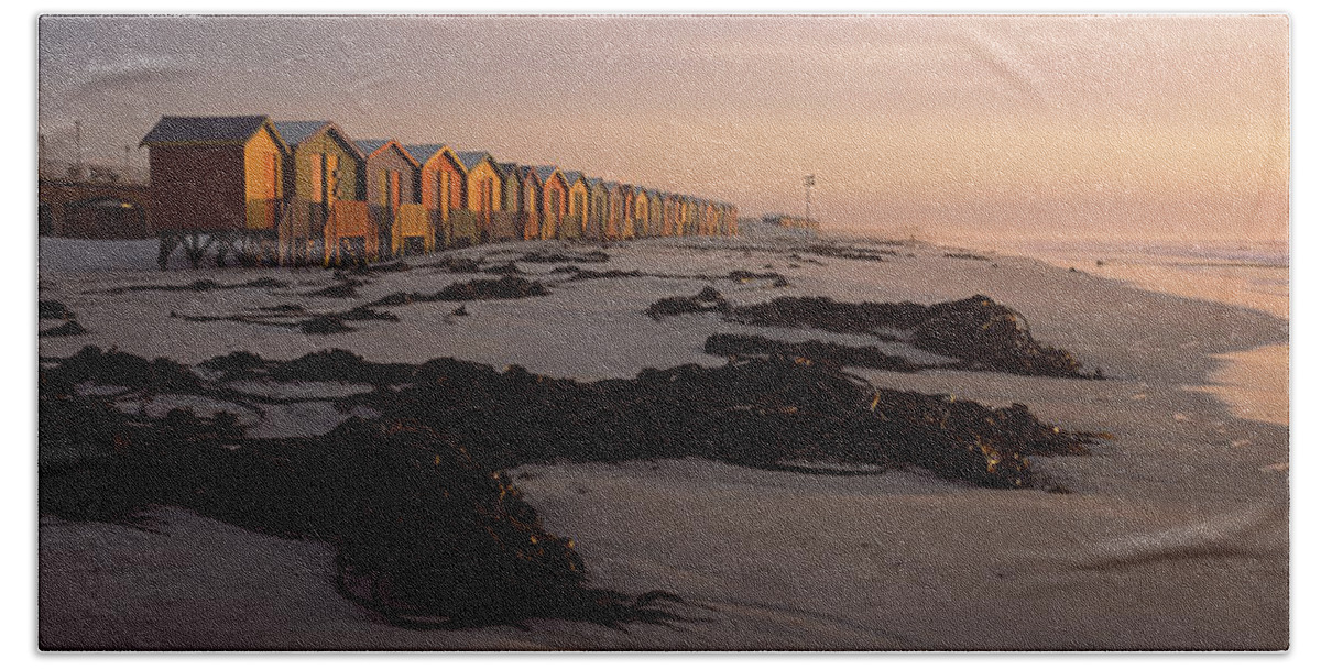 Photography Beach Towel featuring the photograph Changing Room Huts On The Beach by Panoramic Images