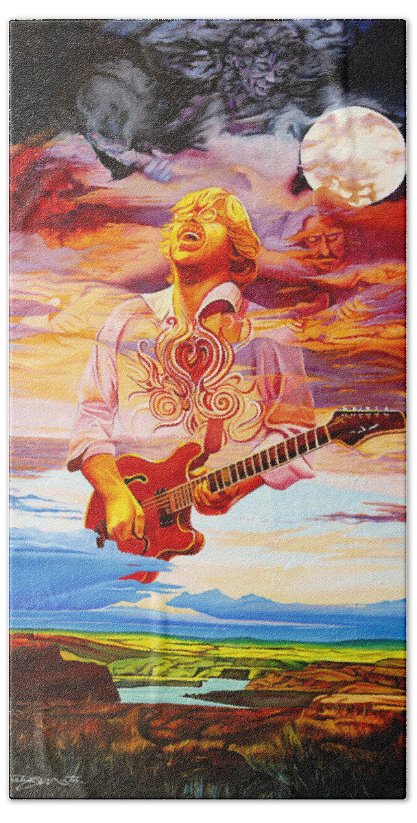 Trey Anastasio Beach Towel featuring the painting Channeling the Cosmic Goo at the Gorge by Joshua Morton