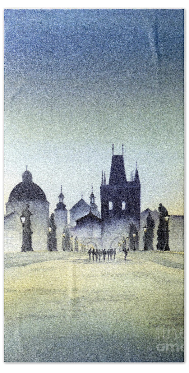 Charles Bridge Beach Towel featuring the painting Charles Bridge Prague #1 by Bill Holkham