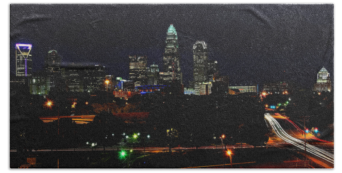 Charlotte Beach Towel featuring the photograph Charlotte NC at night by Flees Photos