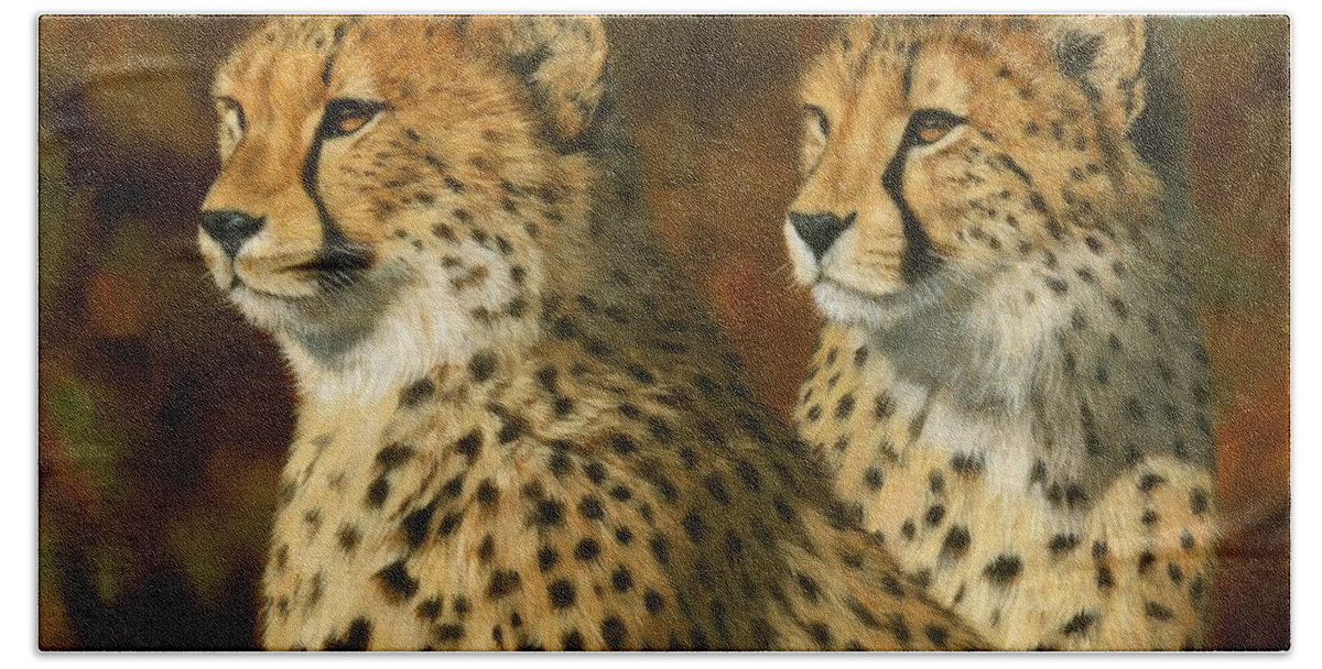 Cheetah Beach Towel featuring the painting Cheetah Brothers by David Stribbling