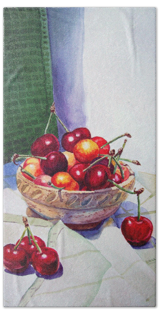 Berry Beach Towel featuring the painting Cherries by Irina Sztukowski